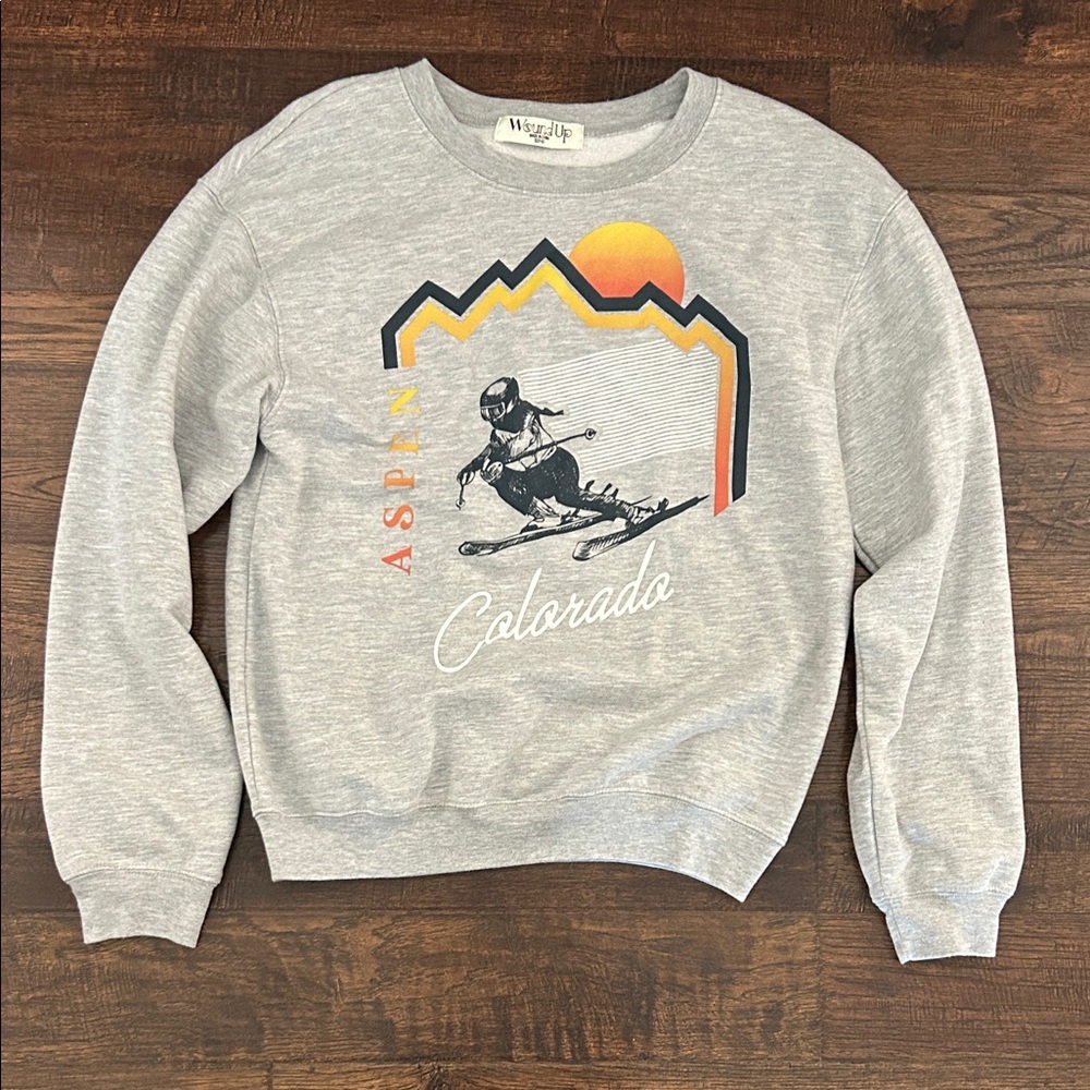Wound Up Heather Gray Aspen Colorado Ski Graphic Sweatshirt